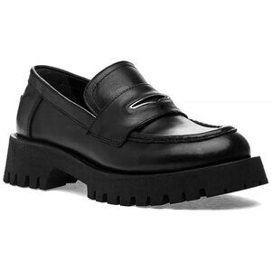 Steve Madden Lawrence Loafer Women Size 7 Platform Lug Sole Black Leather Office